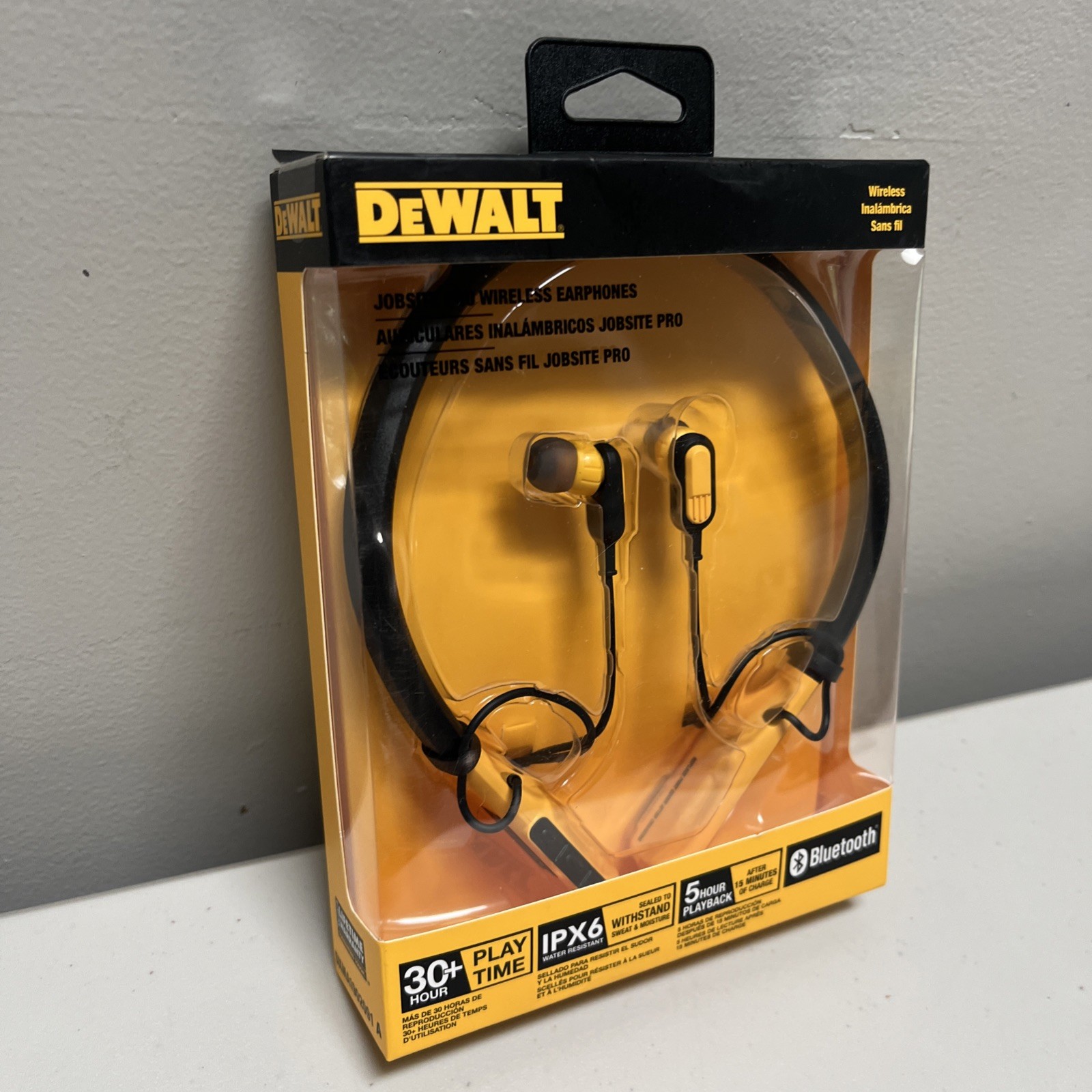 DEWALT Jobsite Pro Neckband Wireless Earphones – Black/Yellow NEW