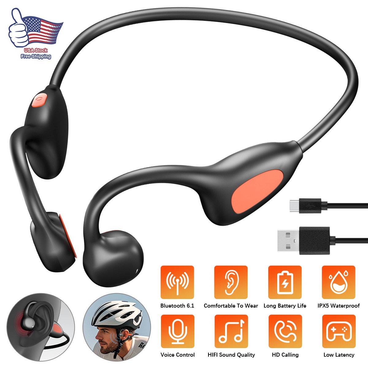 Bone Conduction Air Transmission Earphones 16H Battery Life Fast Charging Type-C