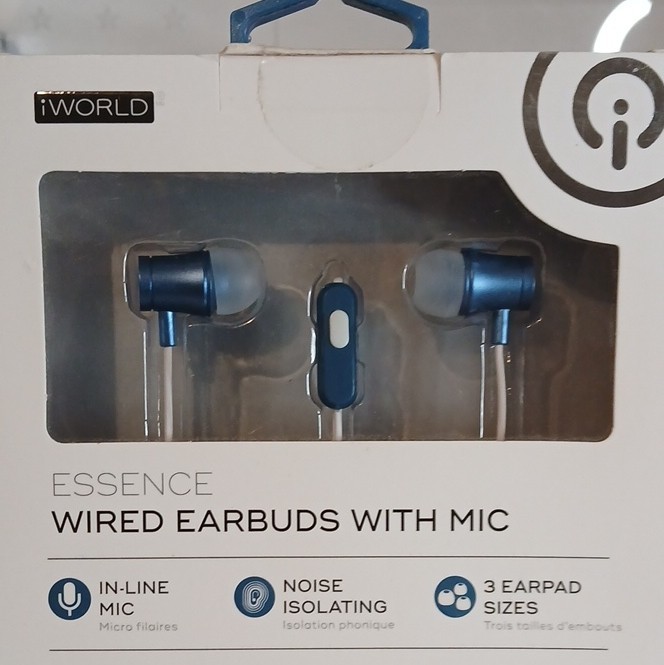 iWorld Essence In-Ear Wired Earbuds Blue/White 3.5mm w/ Mic, Control (RV)