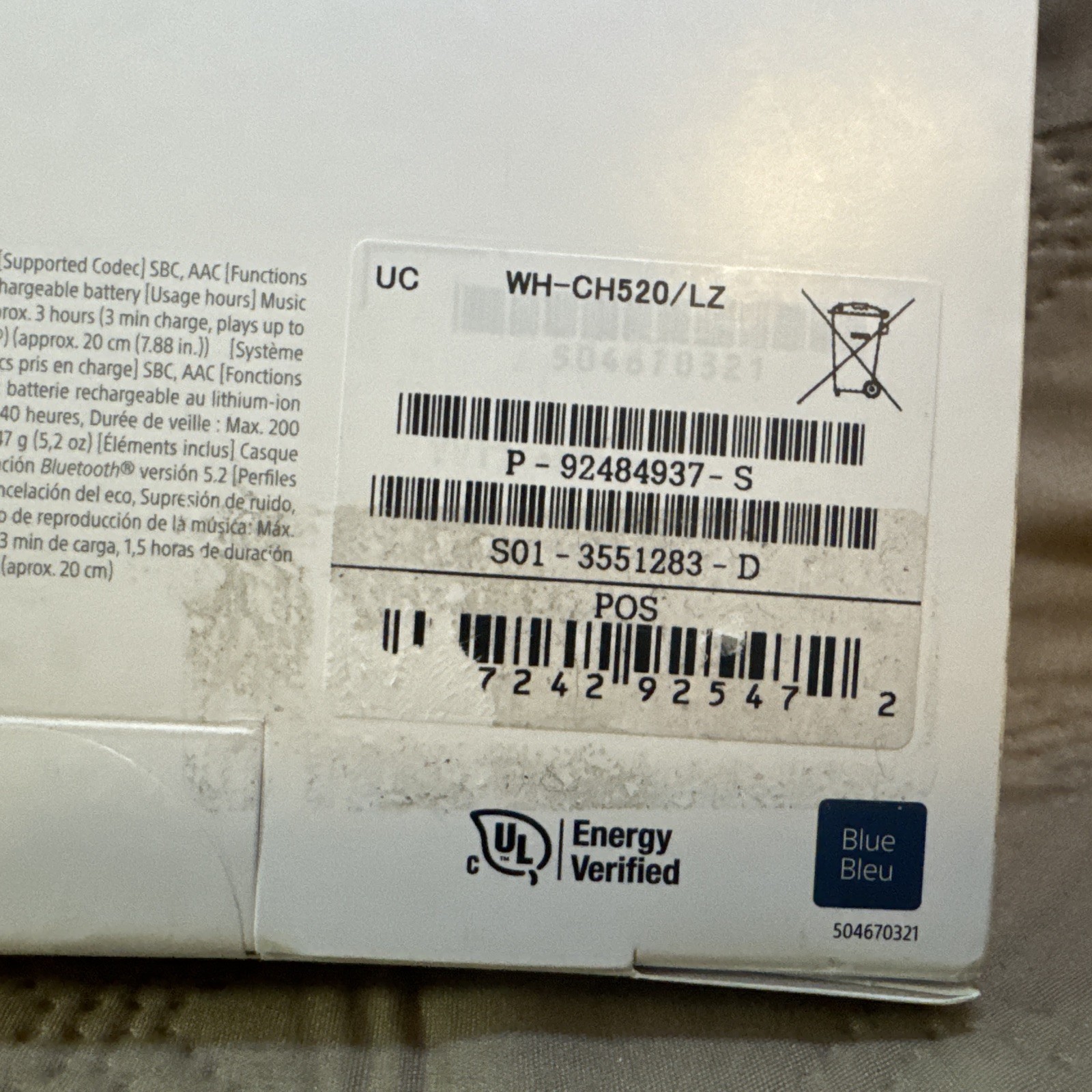 Sony WH-CH520 Wireless Headphones Bluetooth On-Ear Headset w/Microphone Blue NEW