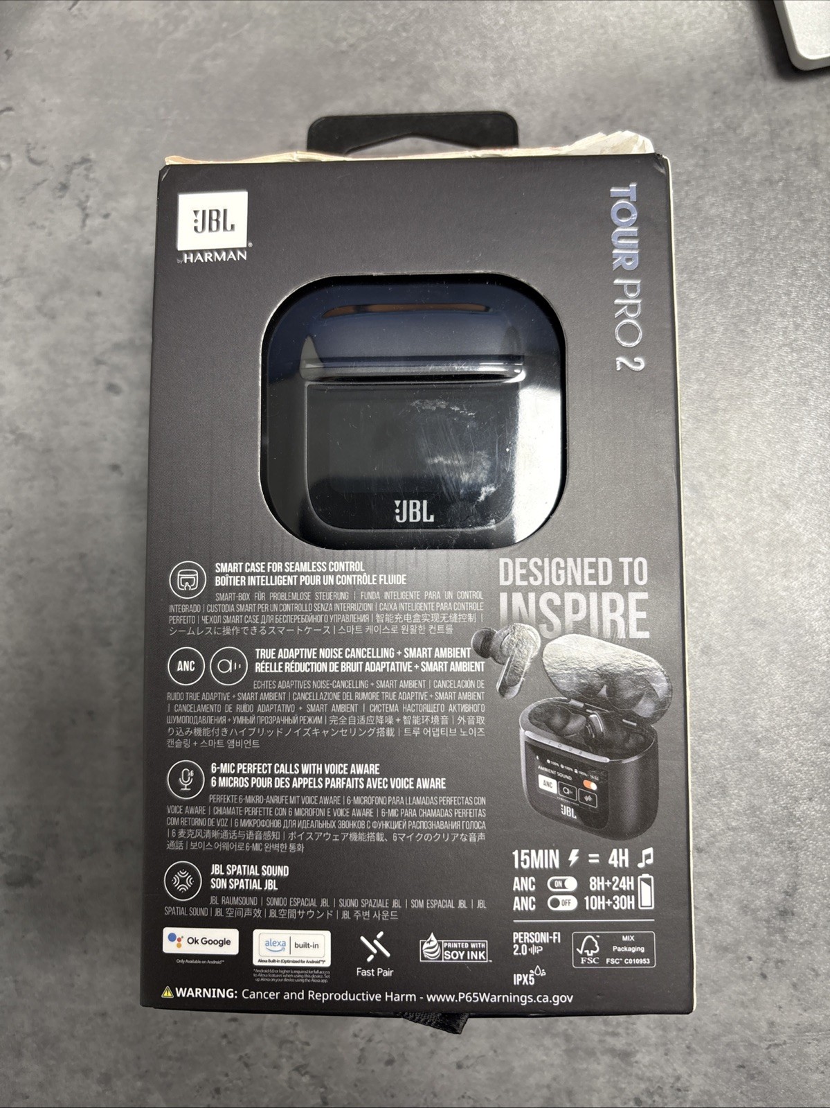 JBL Tour Pro 2 Noise Canceling True Wireless Earbuds with Smart Case (Black)