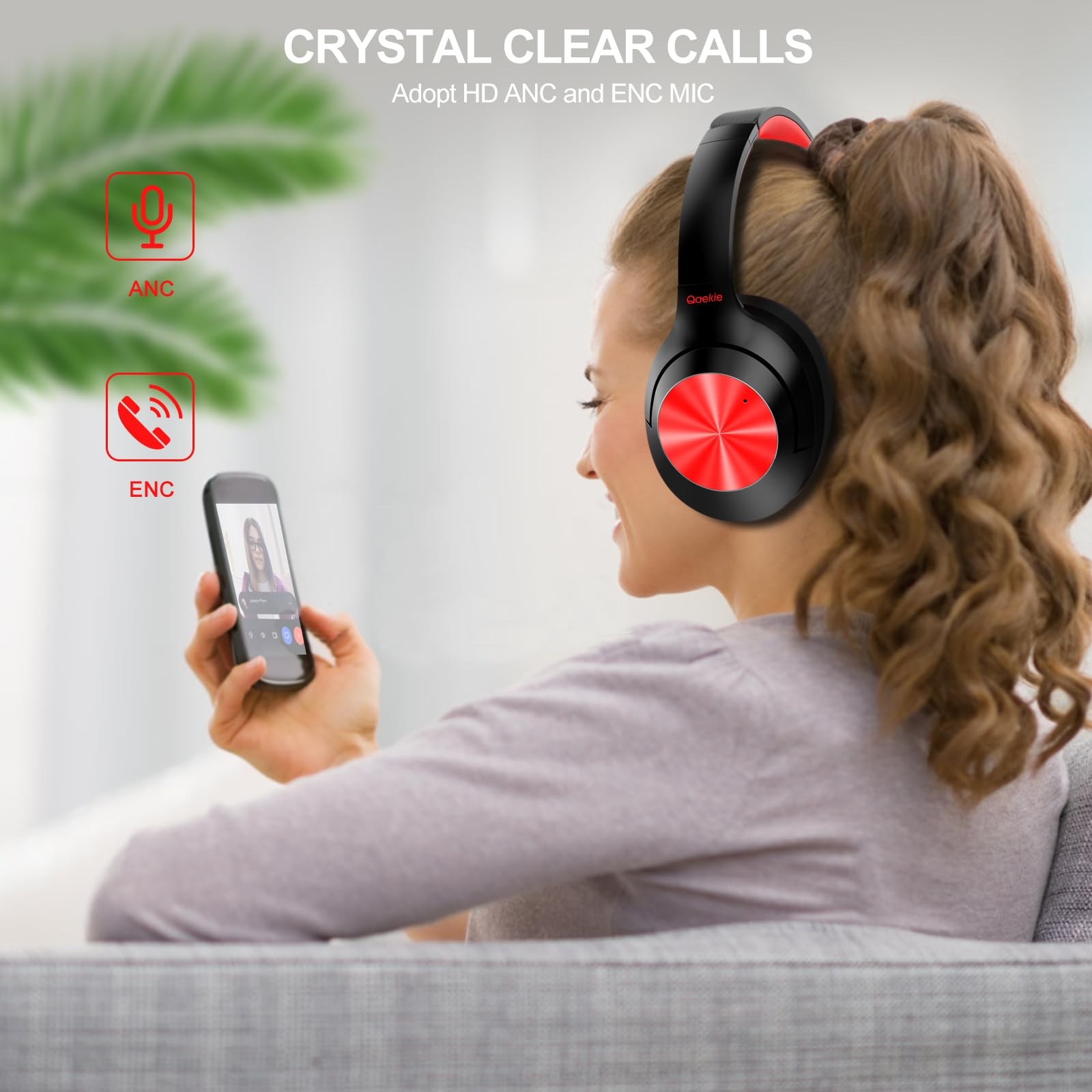 Hybrid Active Noise Cancelling Headphones – 2024 Upgraded Black and Red