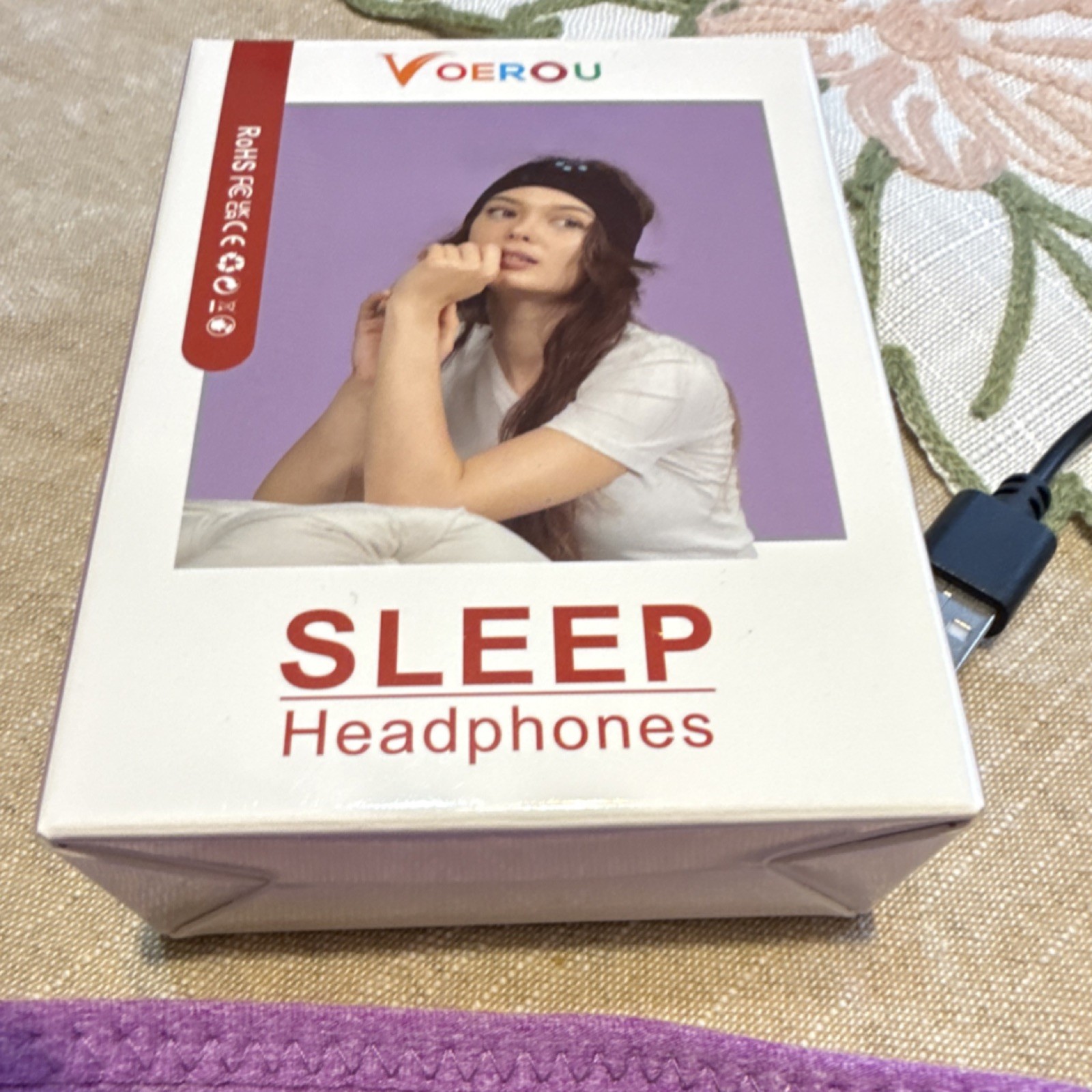 VOEROU Bluetooth Sleep Headphones Adjustable Headband Purple Wireless