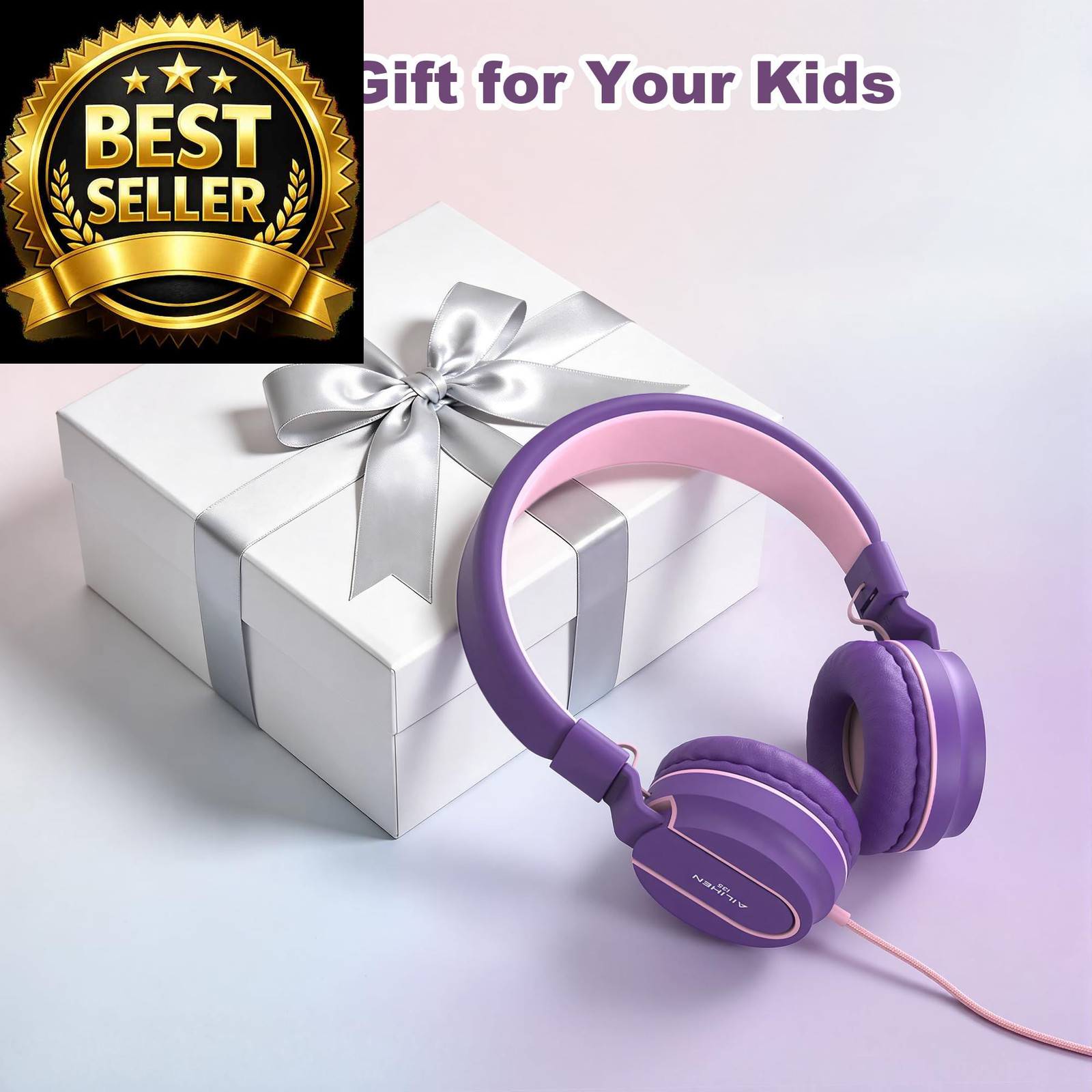 Kids Headphones, Wired Headphones for On Ear with small, Pink Purple