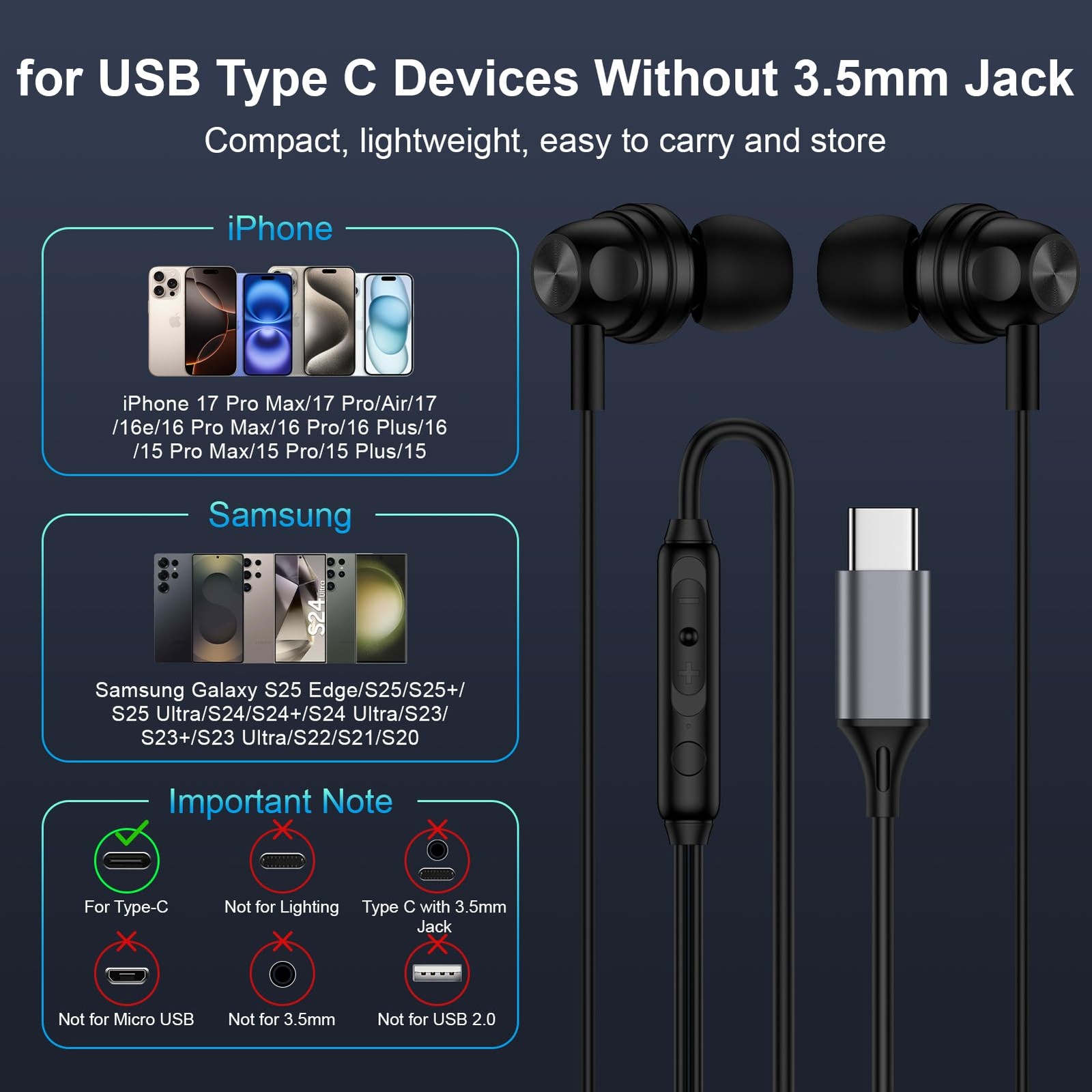 Pixel Wired Earbuds USB C for Google 10a,10 Pro Black