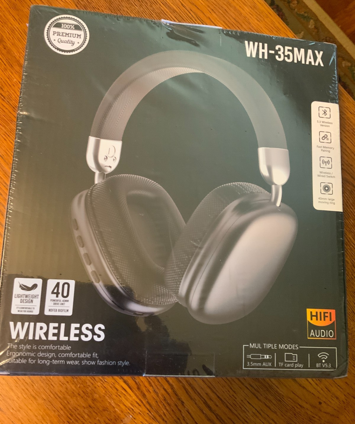 WH-35Max Bluetooth Headphones –40mm Speaker, Wireless V5.3, Black – Sealed