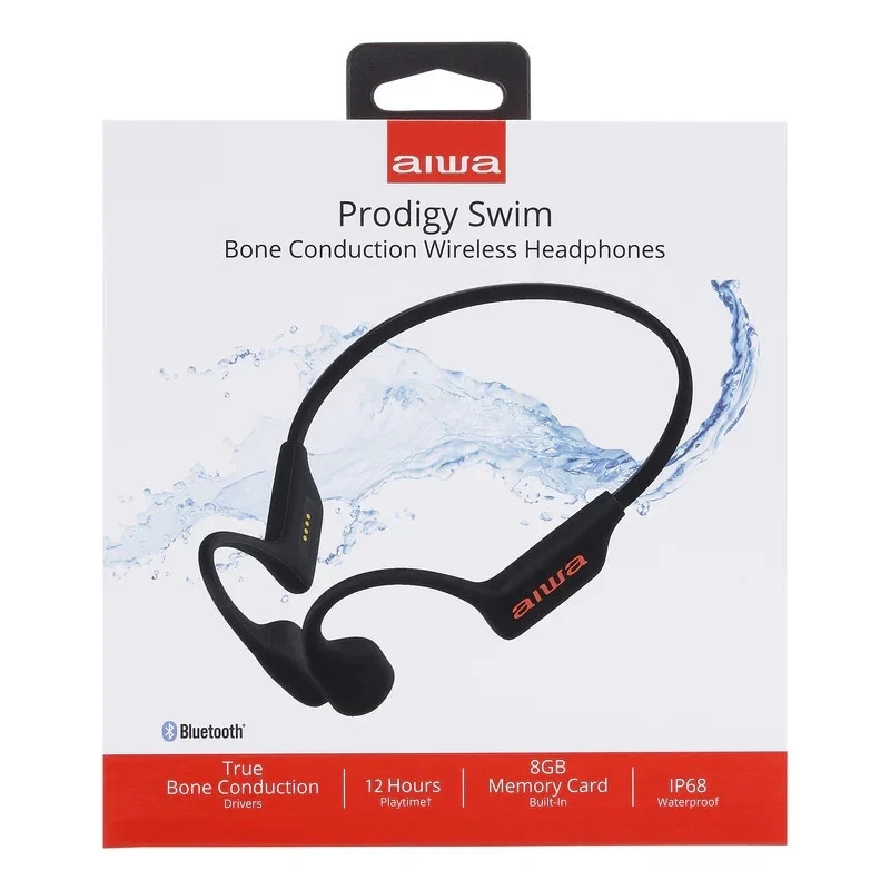 AIWA Prodigy Swim Bone Conduction Open Ear Waterproof Headphones Bluetooth Black