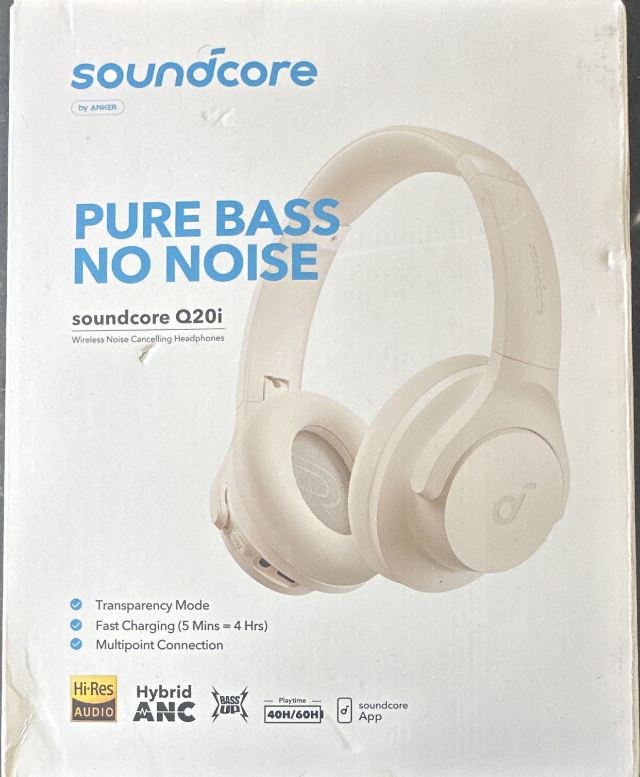 soundcore Q20i Wireless Noise Cancelling Headphones Hi-Res Audio 40mm White