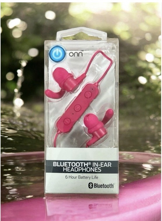 ONN Bluetooth in-Ear Headphones with Built-in Microphone (pink) Brand New