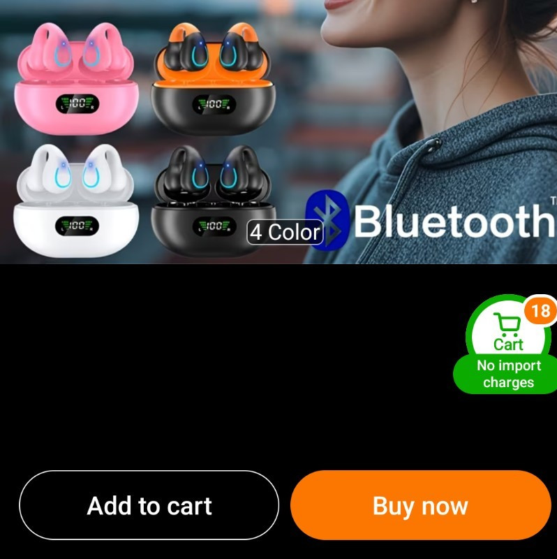 Bluetooth Wireless Clip-On Ear-Hook In-Ear Earbuds w/ LED Charging Case