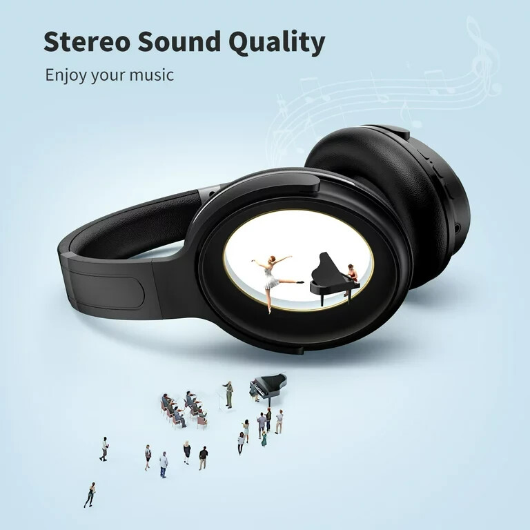 VILINICE Noise Cancelling,Wireless BT Over Ear Headphones with Microphone,Black