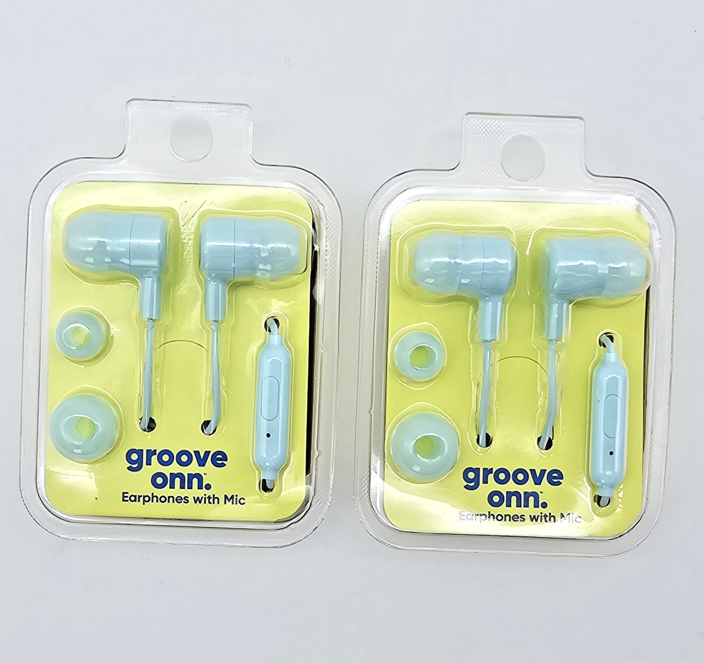 Walmart Groove Onn Earphones Earbuds Light Blue 3 Silicone Tips 3.5mm Jack – 2PK