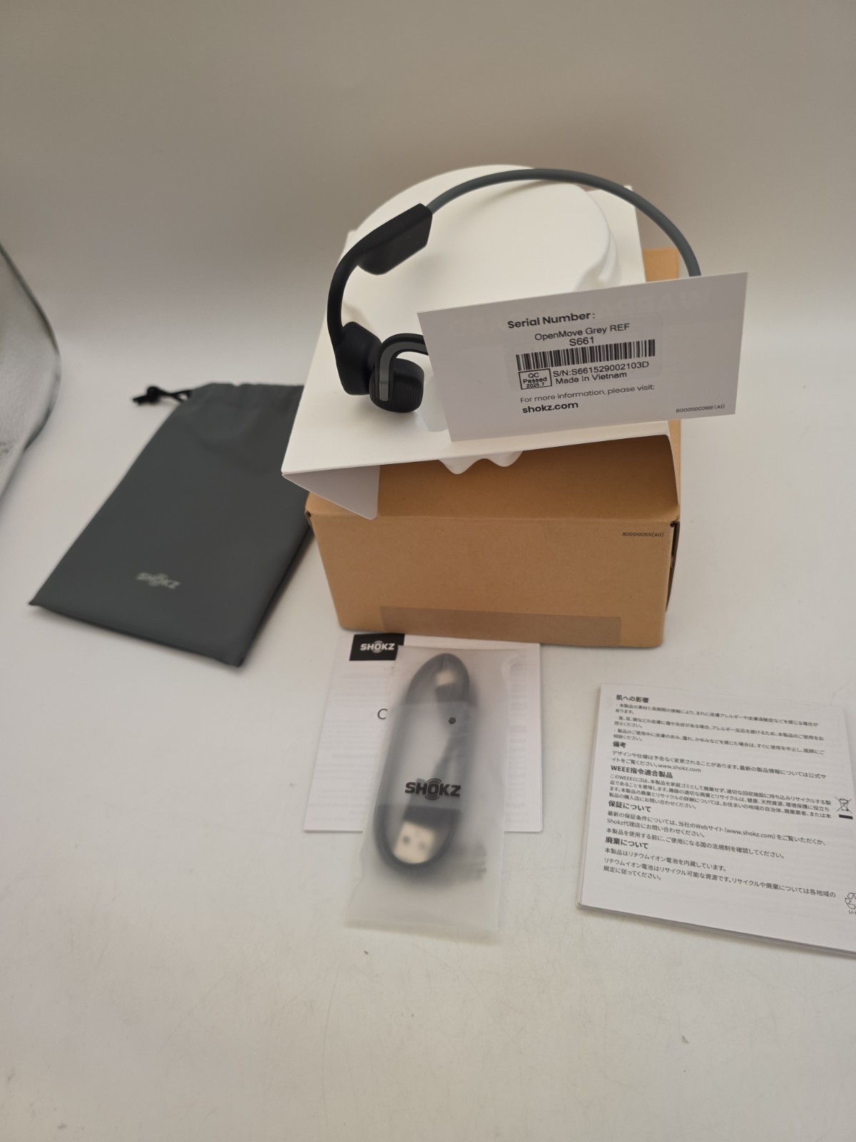 Shokz Open Move Bone Conduction Open Ear Sport Headphones Gray Open Box