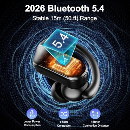 Wireless Earbuds, Sports Bluetooth 5.4 Headphones IPX8 Waterproof, Deep Black