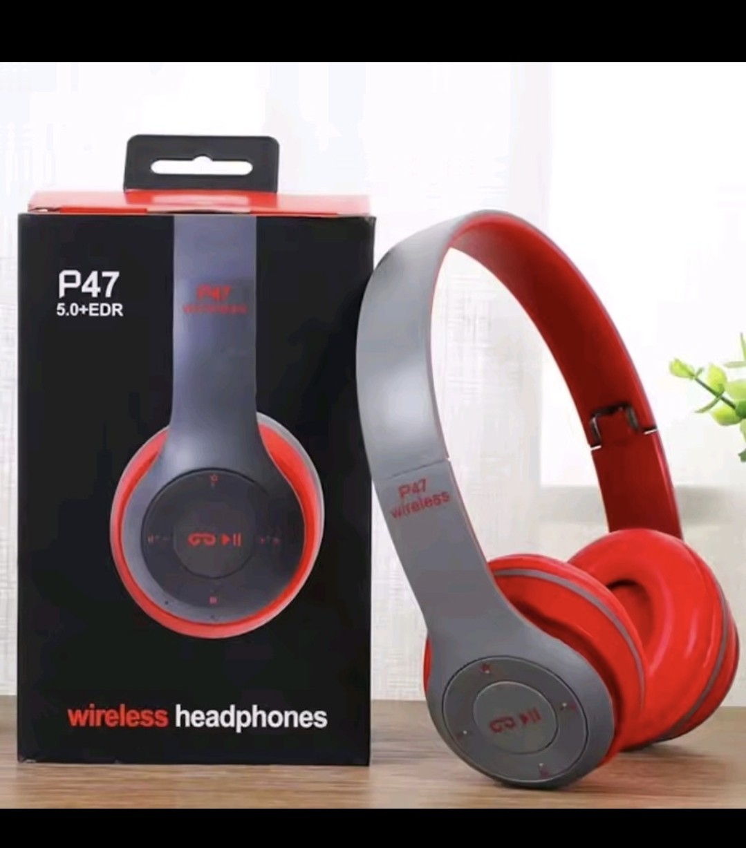 1 Red Wireless Bluetooth Music Compact Folding Sound Headphones (Foreign Shipping)