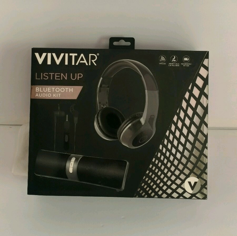 Vivitar Listen Up 3-Piece Bluetooth Audio Kit Speaker Headphone Ear buds NEW NIB