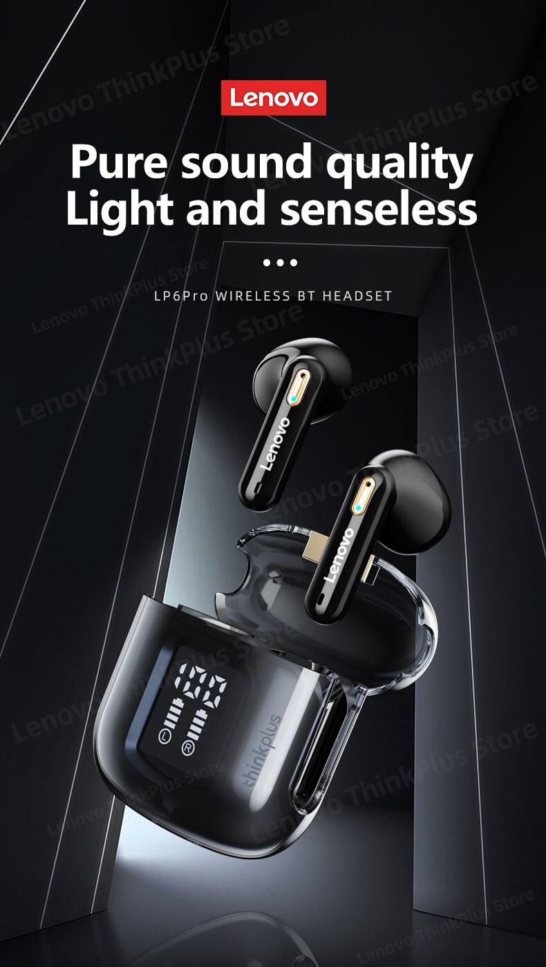 Lenovo LP6 Pro Bluetooth 5.3 Earbuds Wireless Dual Mic LED Display HiFi