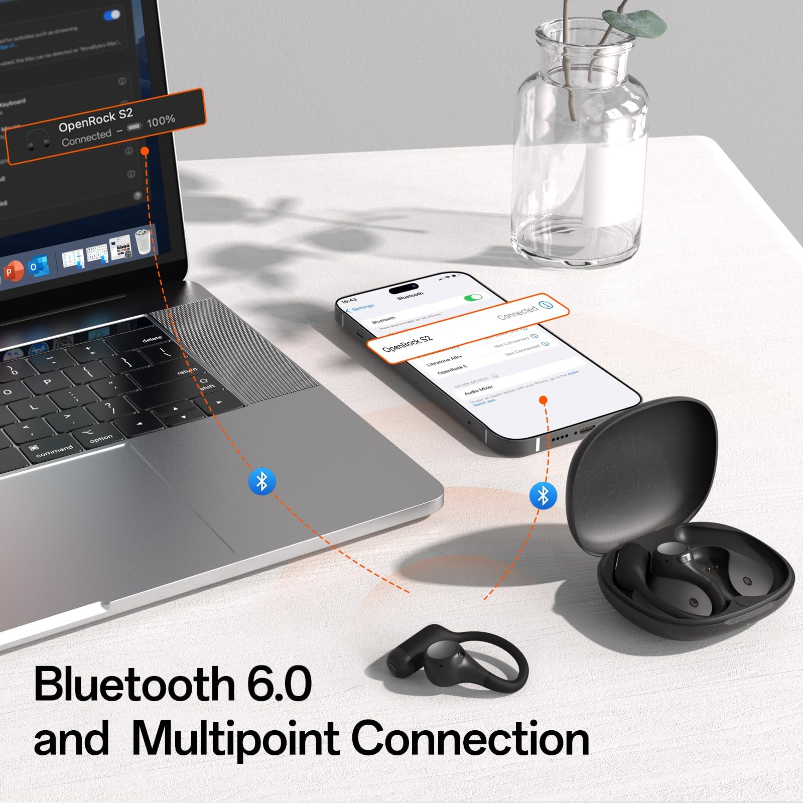 S2 Open Ear Headphones, 7G Ultra-Light Design, Hi-Res LDAC Audio, Triple Wate…