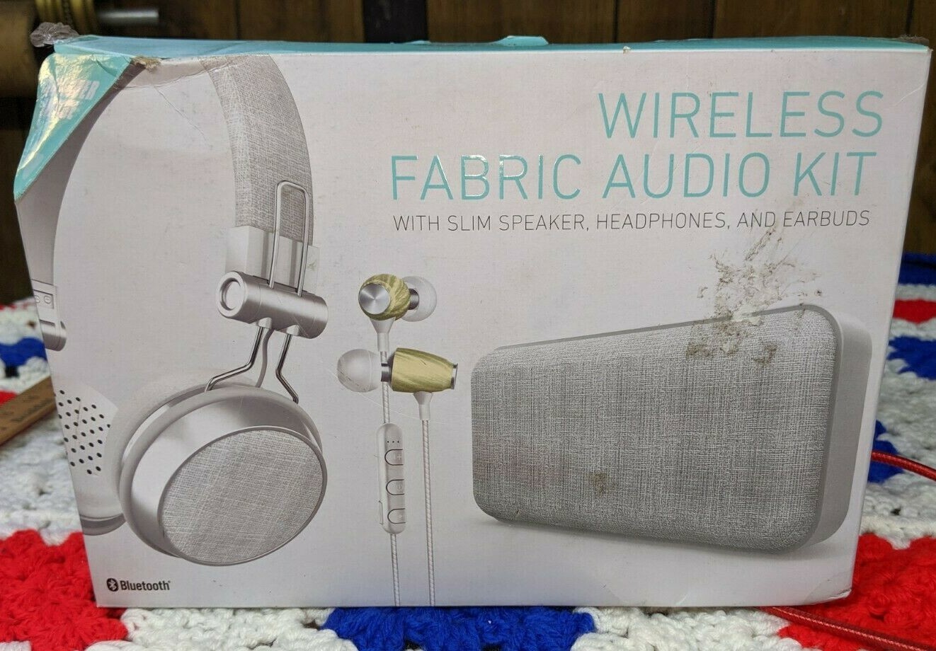 Sharper Image Wireless Fabric Audio Kit With Slim Speaker Headphones & Ear Buds