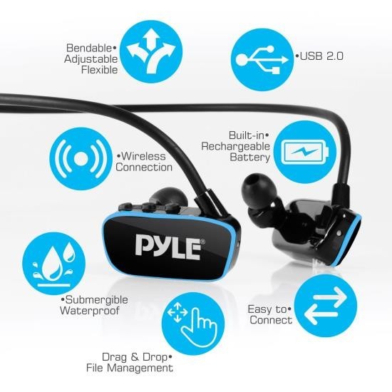 Pyle Flextreme PSWP14BK Waterproof MP3 Player Headphones 8GB HEADSET ONLY Open B