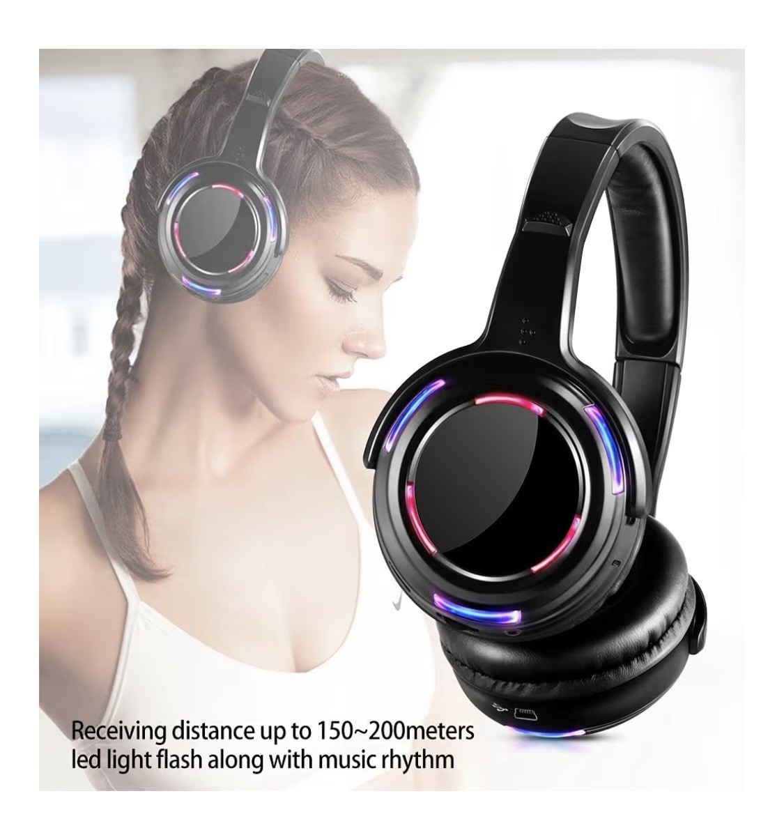 AYVVPII Wireless Silent Disco LED Light 10xHeadphones + 1 Transmitter 500M Range
