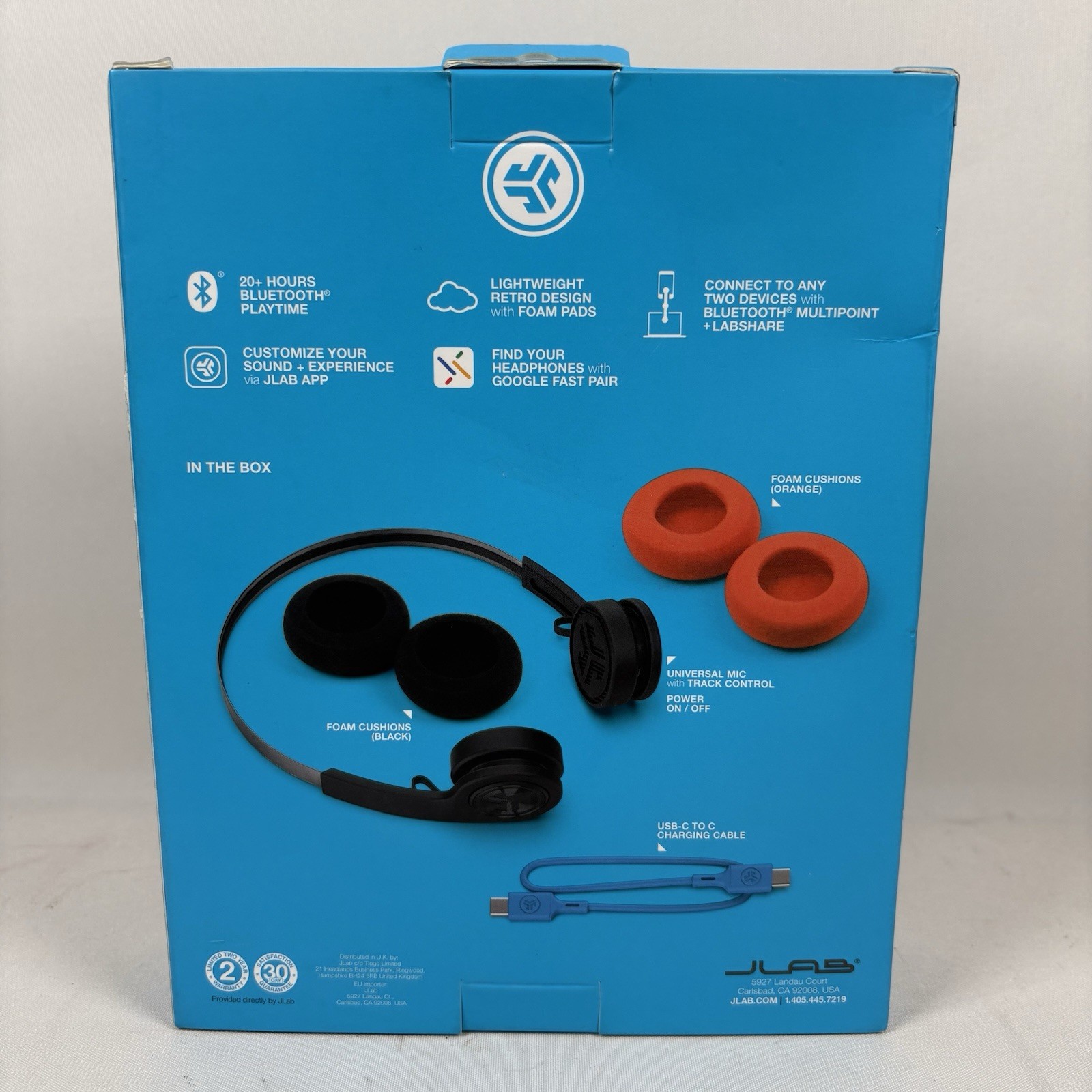 JLab Rewind 2 Wireless Retro Headphones Mic Black Orange Multipoint BT USB NEW