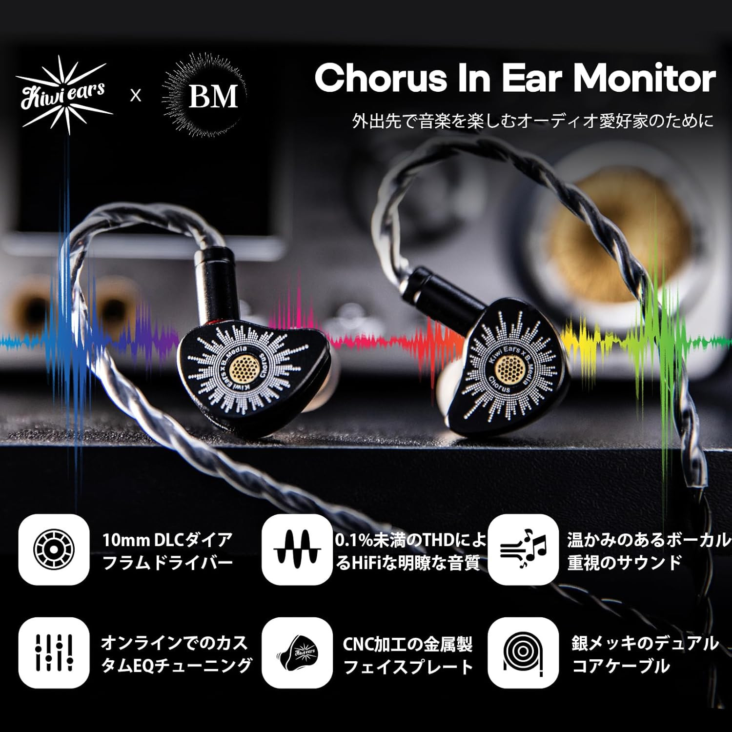 Kiwi Ears X B_Media: Chorus in Ear Monitor,Dlc Diaphragm Dynamic Driver Wired Ea