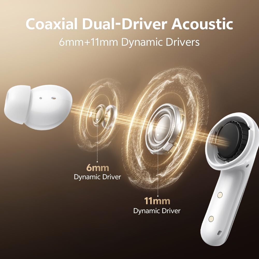 QCY MeloBuds N60 Active Noise Cancelling Wireless Earbuds, 56dB ANC Ear White