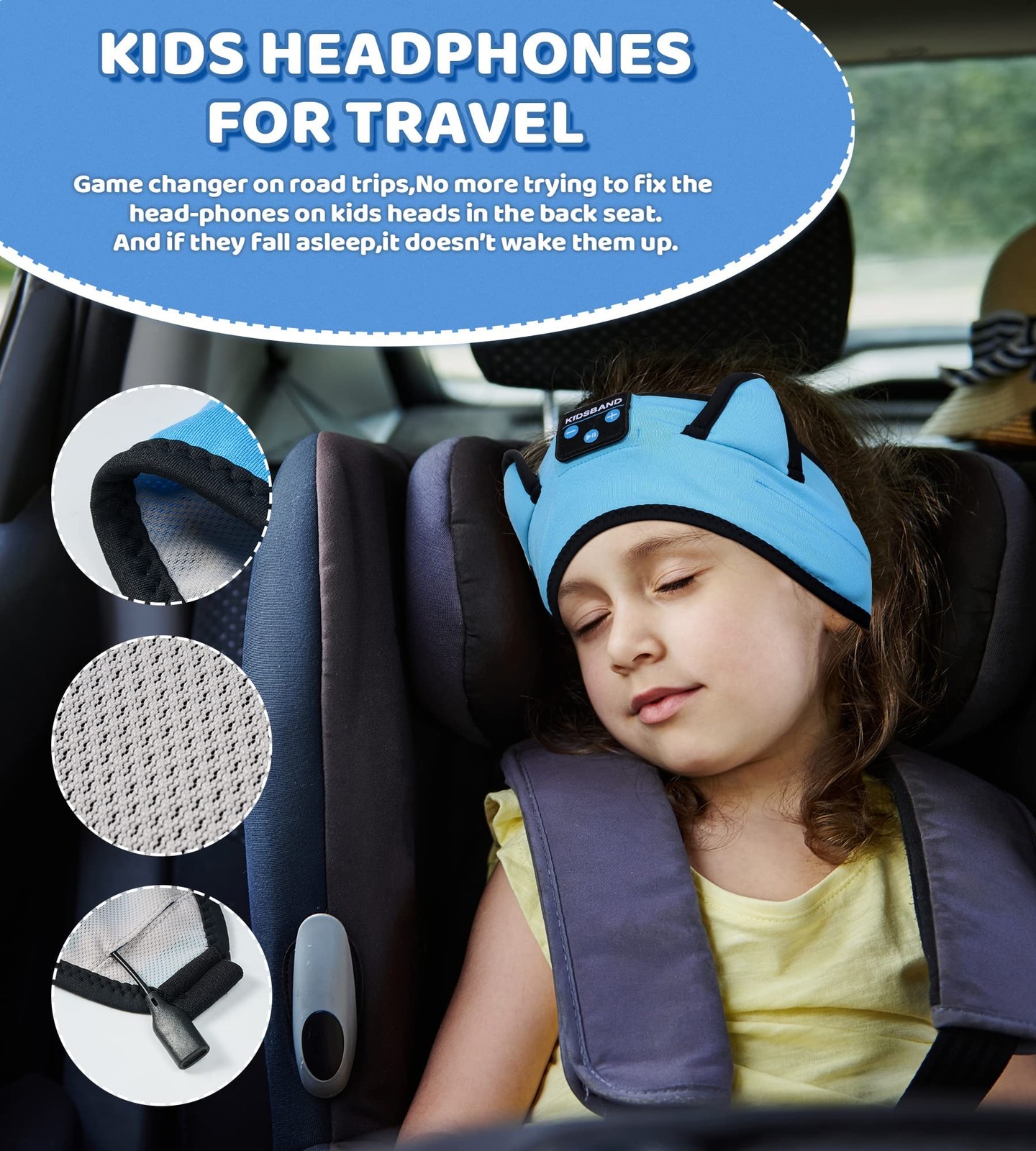 KIDSBAND Kids Headphones Bluetooth Headband 1 Count (Pack of 1), Blue