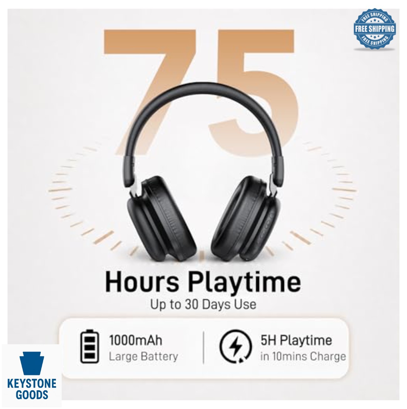 Bluetooth Headphones Over Ear 75H Playtime Wireless with Microphone Foldable 3