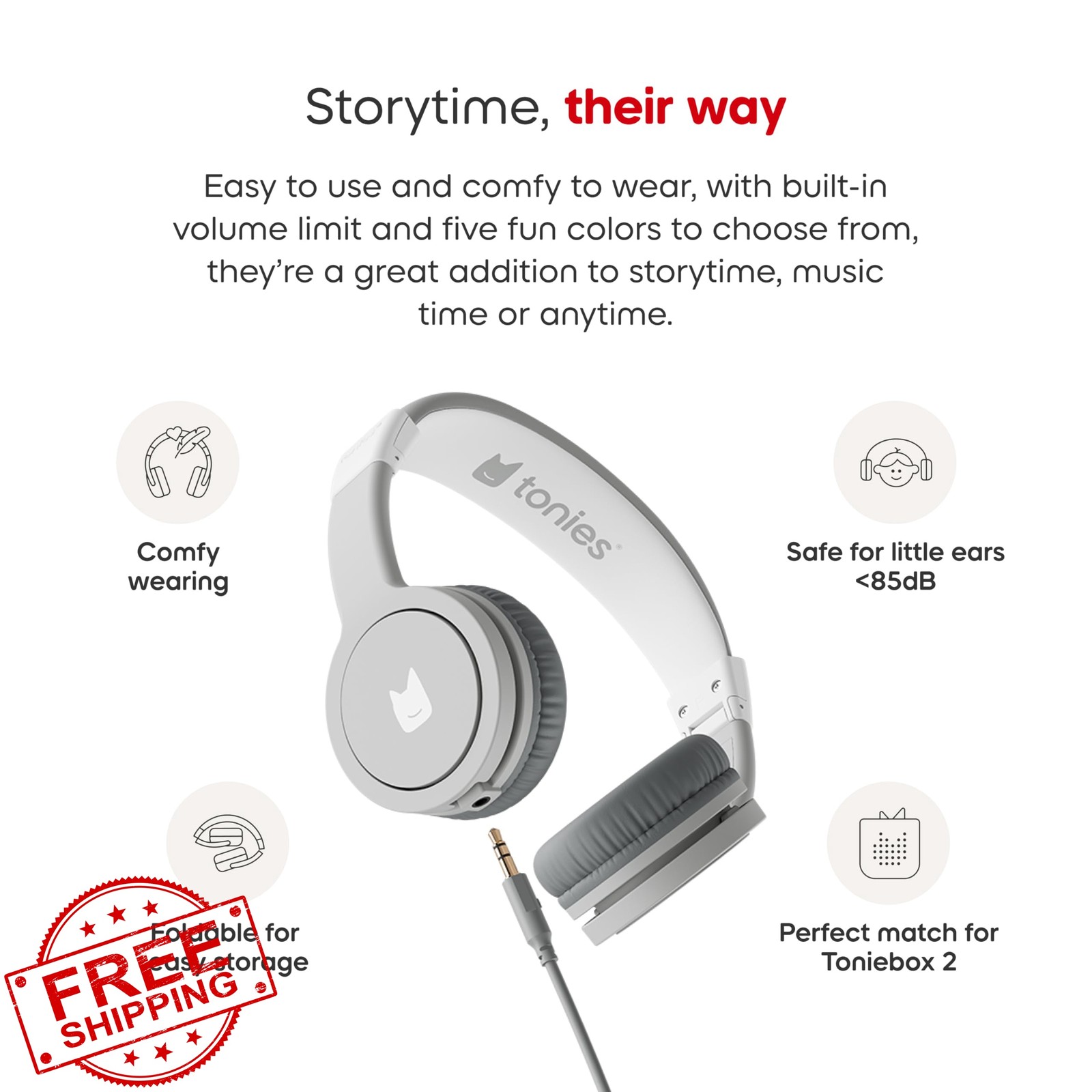 Tonies Moon Gray Wired Headphones for Toniebox 2