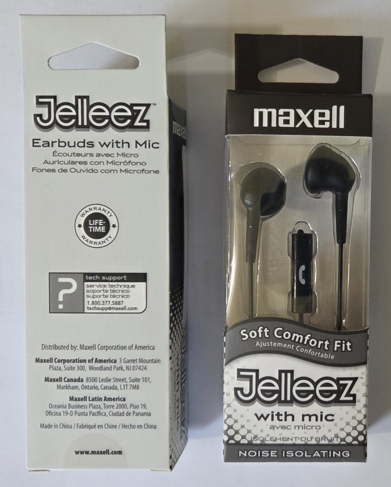 LOT OF 2, Maxell Soft Comfort Fit 191569 Jelleez Black Corded Earbuds Microphone