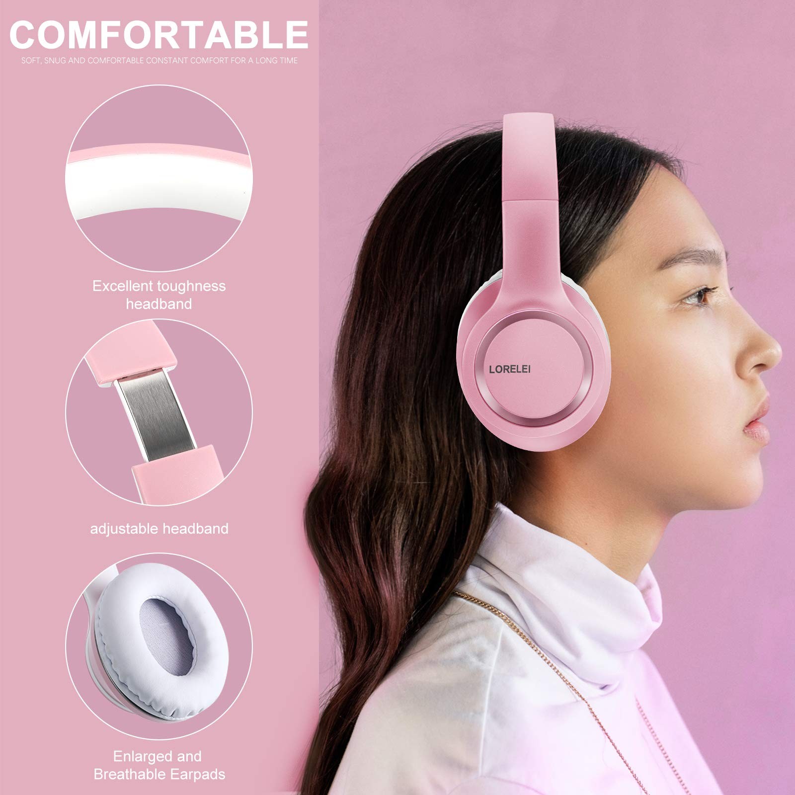 Over-Ear Wired Headphones with Microphone, Tangle-Free Cable, 3.5mm Plug