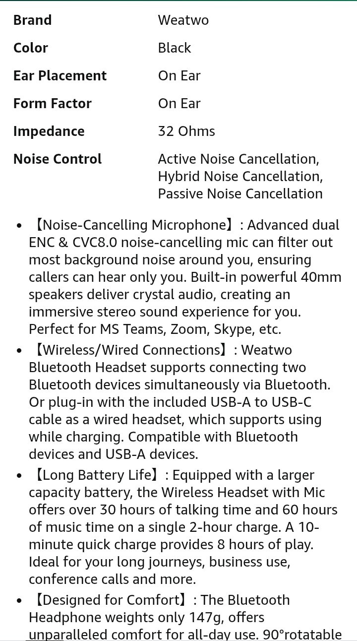 Wireless Blue Headset Noise-Canc Microph Bluetooth Computer/Cell Phone/Laptop