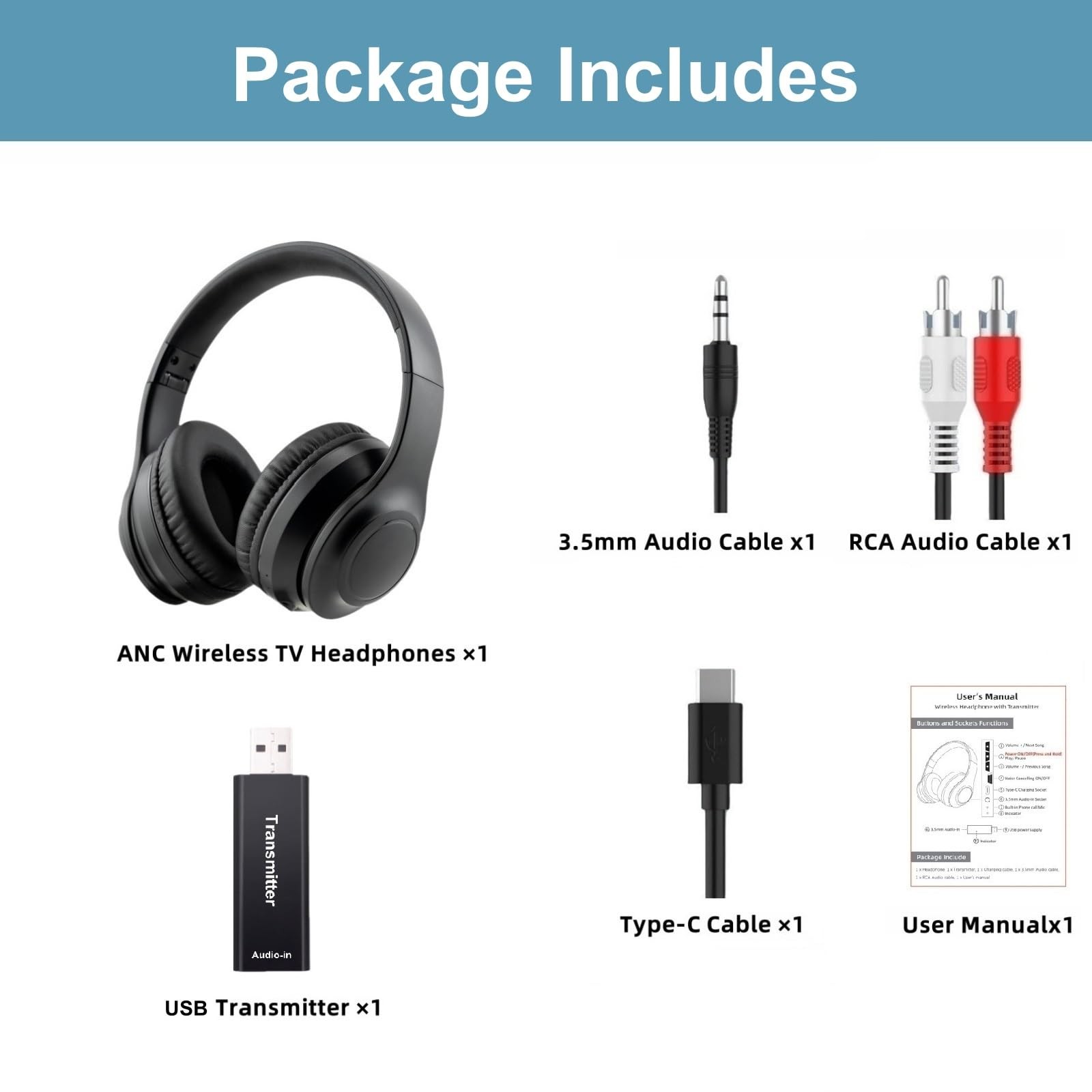 Wireless Over-Ear TV Headphones for Seniors with ANC, Bluetooth 5.3 & 3-in-1 …