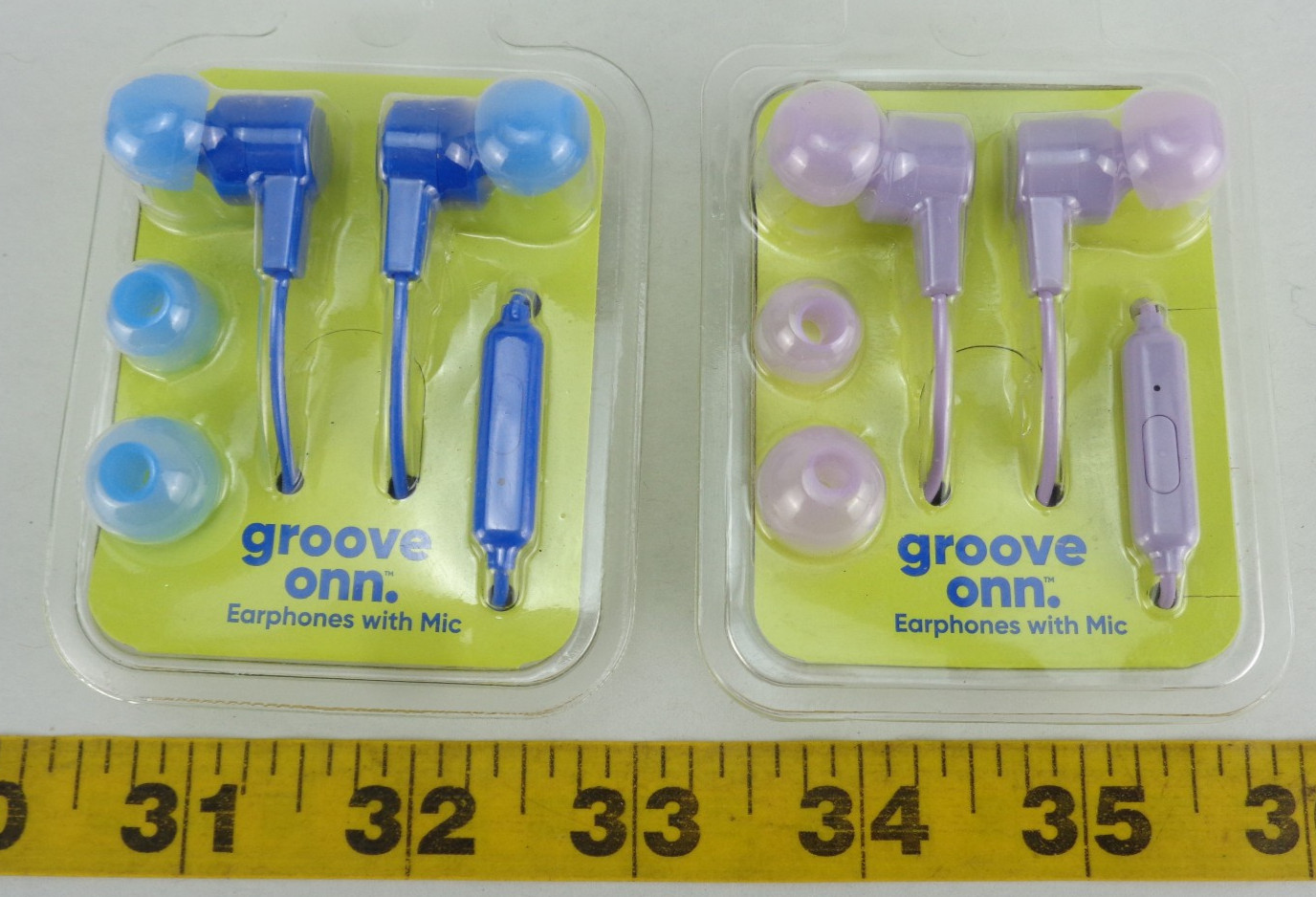 Lot of 2 New Onn Groove Earphones with Mic Microphone Blue & Lilac (purple)