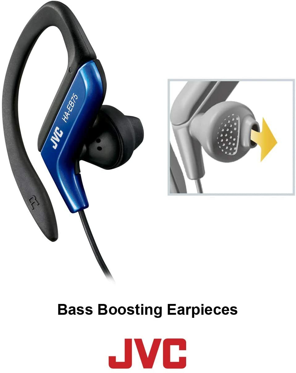 JVC Sport Ear Clip Earphones Adjustable Splash Proof (HA-EB75B), assorted colors