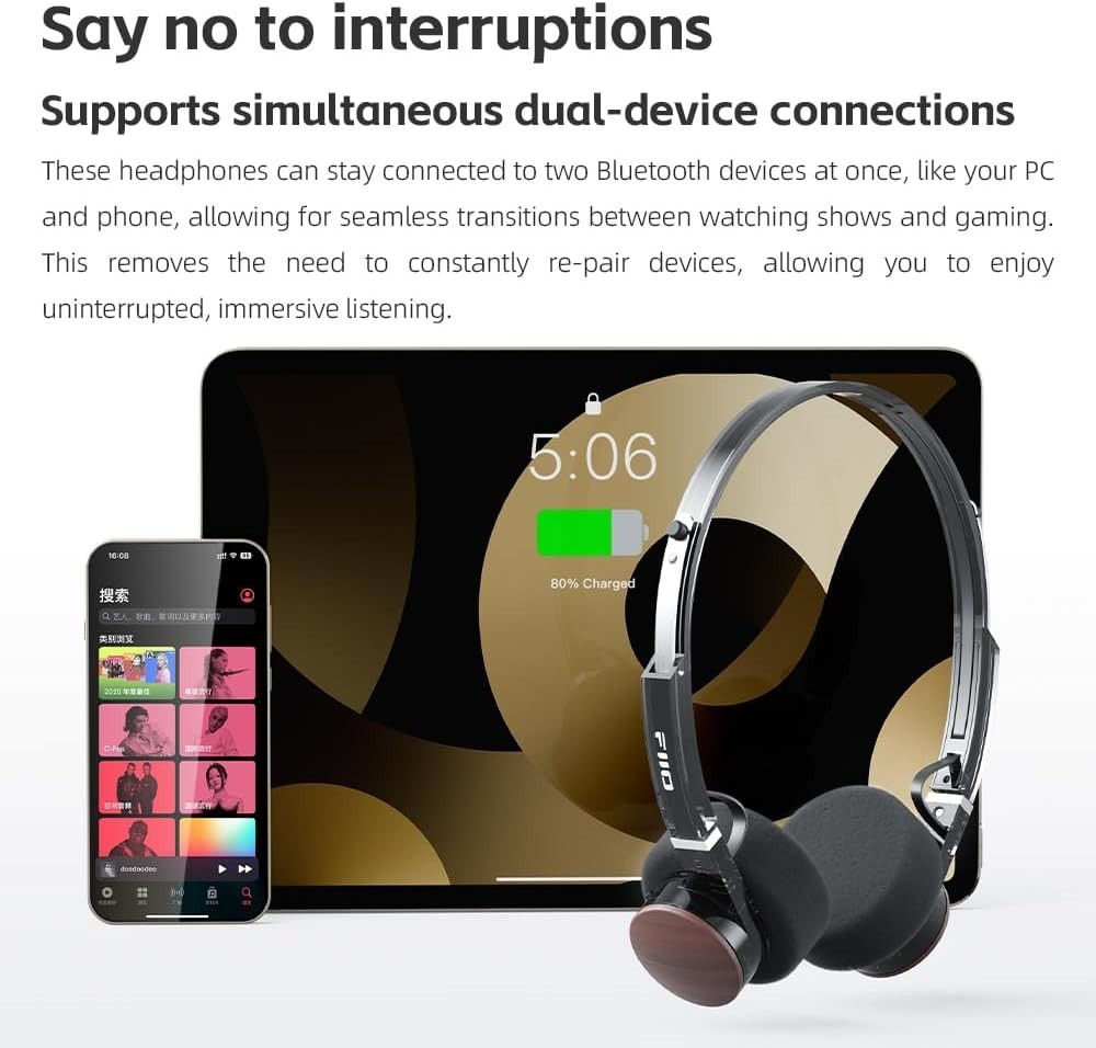 FiiO EH11 Lightweight Over-Ear Bluetooth Headphones, LDAC,Dual Device (Cyan)
