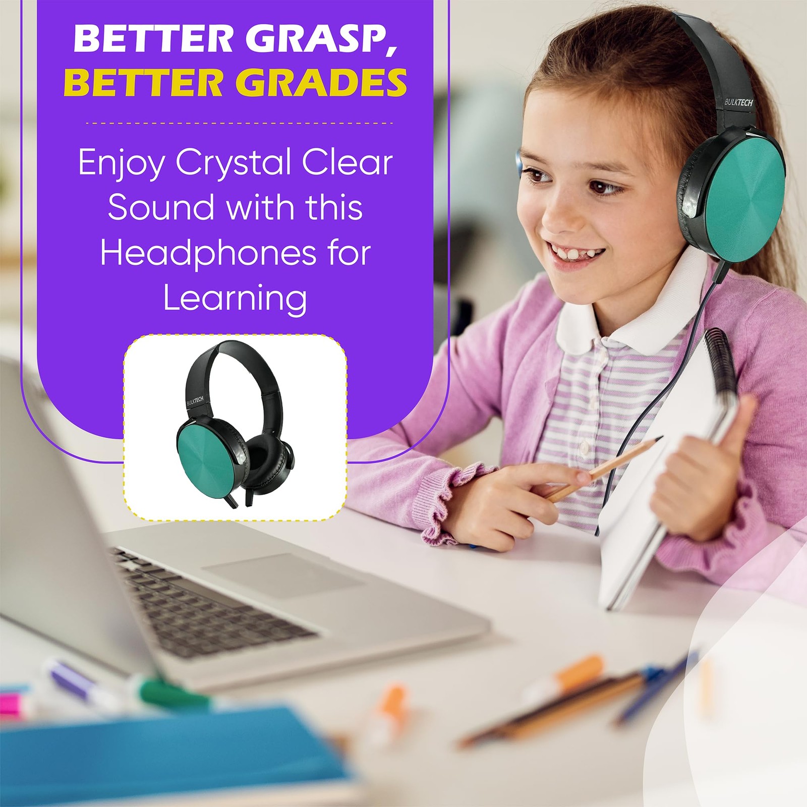 1 Pack Wired On-Ear Leather 1 Pack, Round leather headphones no mic black