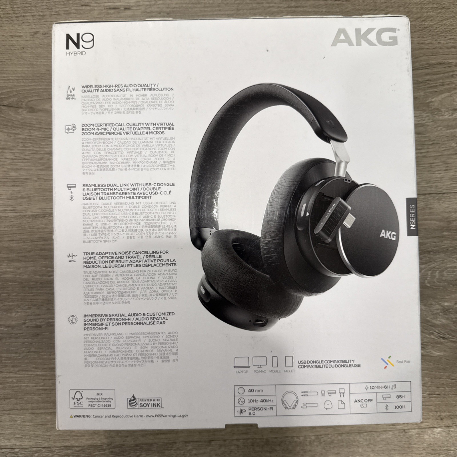 Harman AKG N9 Hybrid Wireless Headphones Hi-Res Audio ANC Preowned Clean