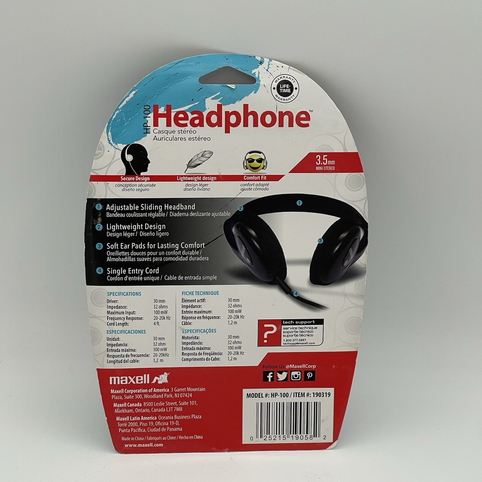 Maxell HP-100 Headband Headphones Maxell Black Lightweight 3.5 Plug New Sealed