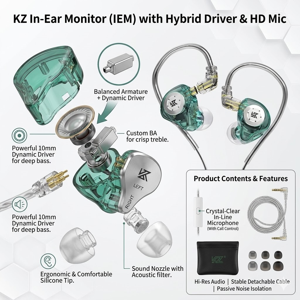 Kz Edx Pro Earphones Dynamic in Ear Monitor Hifi Wired Headphones Bass Stereo Ga