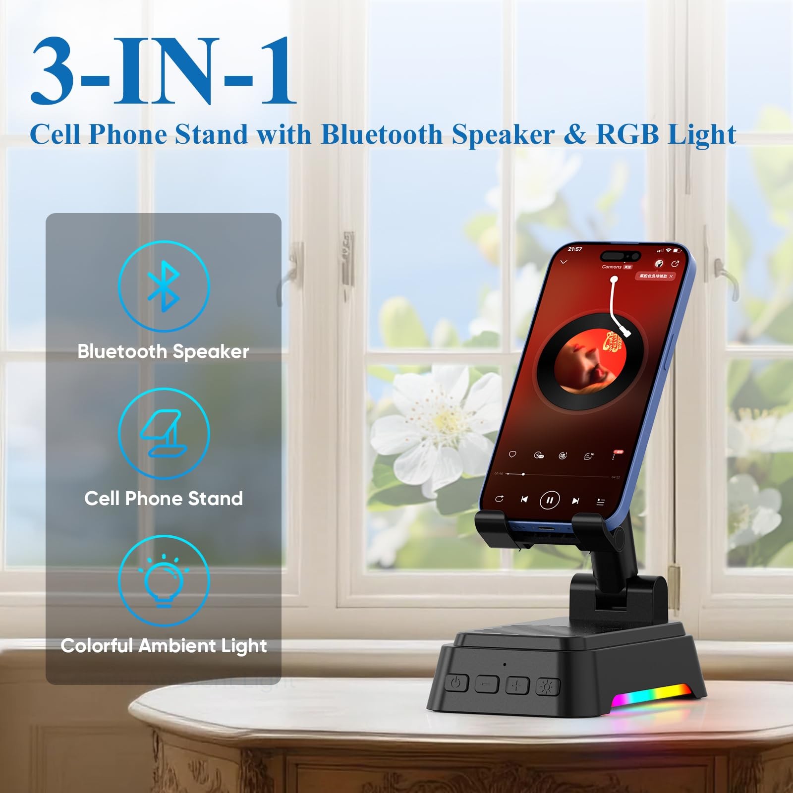 AUYLE Gifts for Men Women, Cell Phone Stand with Bluetooth Speaker and Black