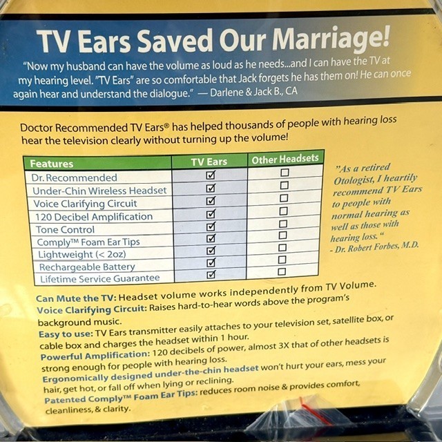 TV EARS 2.3 MHz Wireless Headset 2008 Hearing Aid Device FOR ANALOG TV ONLY