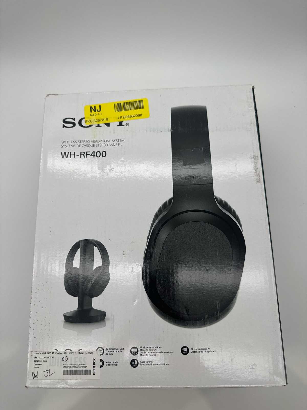 Sony WH-RF400 Wireless Over-Ear Home Theater Headphones 20hr 150ft RF Black