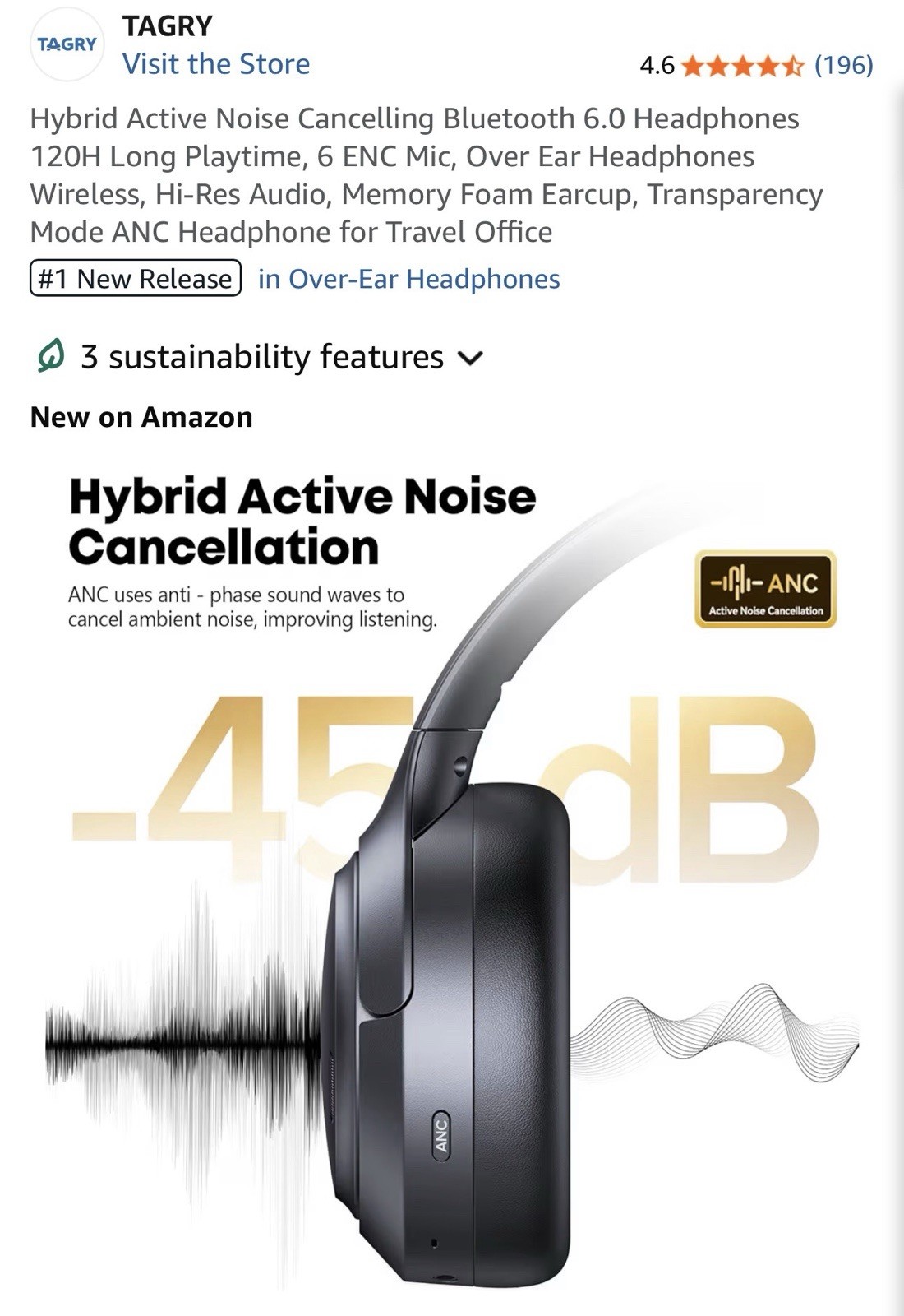 Hybrid Active Noise Cancelling Bluetooth 6.0 Headphones 120H Long Playtime