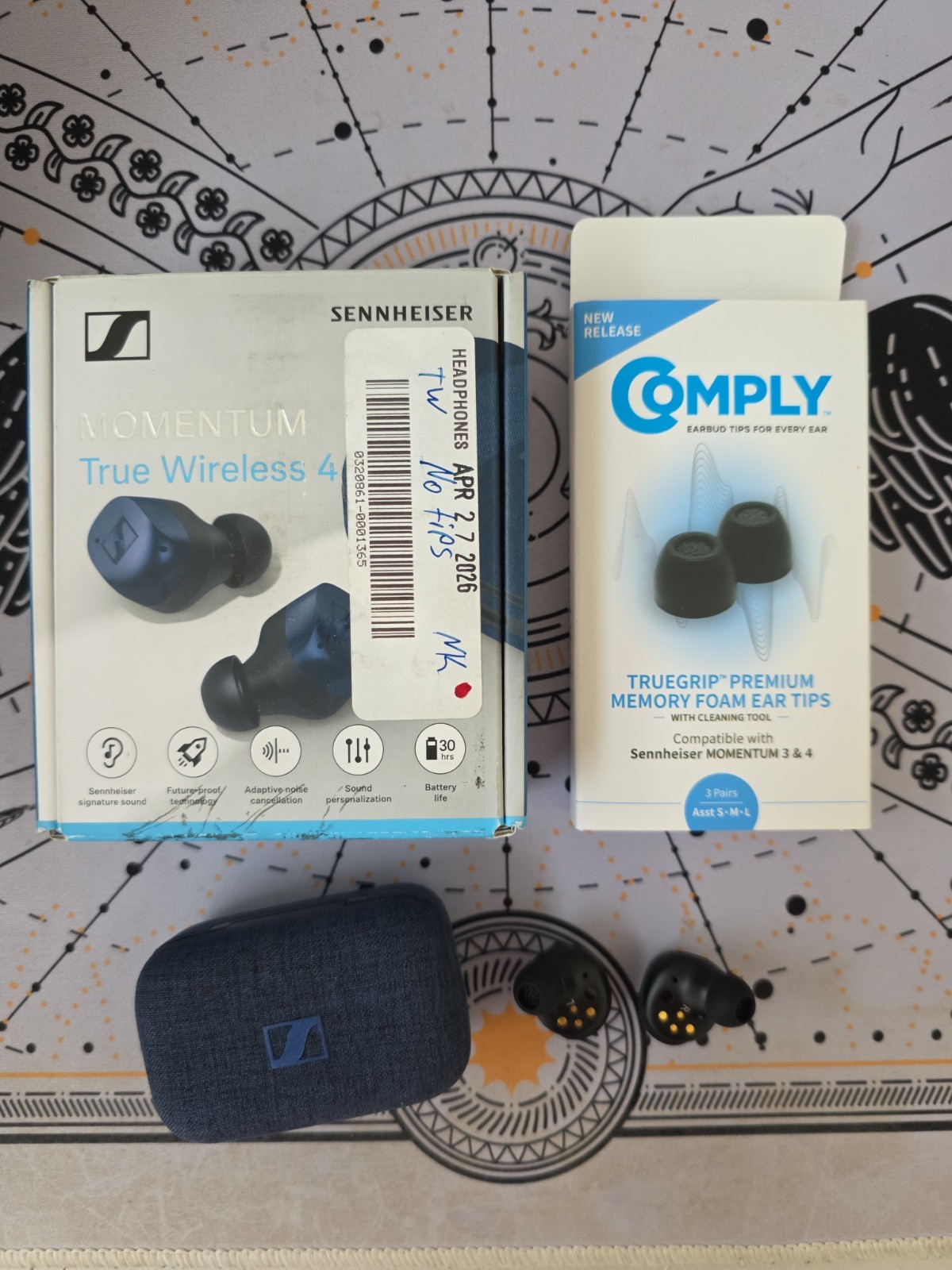 BARELY USE Sennheiser MOMENTUM True Wireless 4 Earbud Denim W COMPLY FOAM TIPS