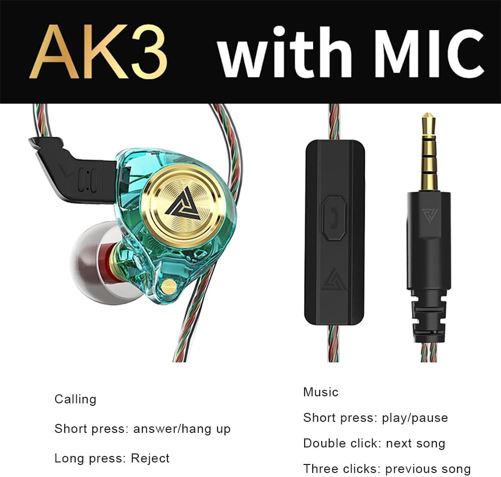 Wired Earbuds, Ak3File in Ear Monitors, Deep Bass Sound Wired Earbuds, Hifi in