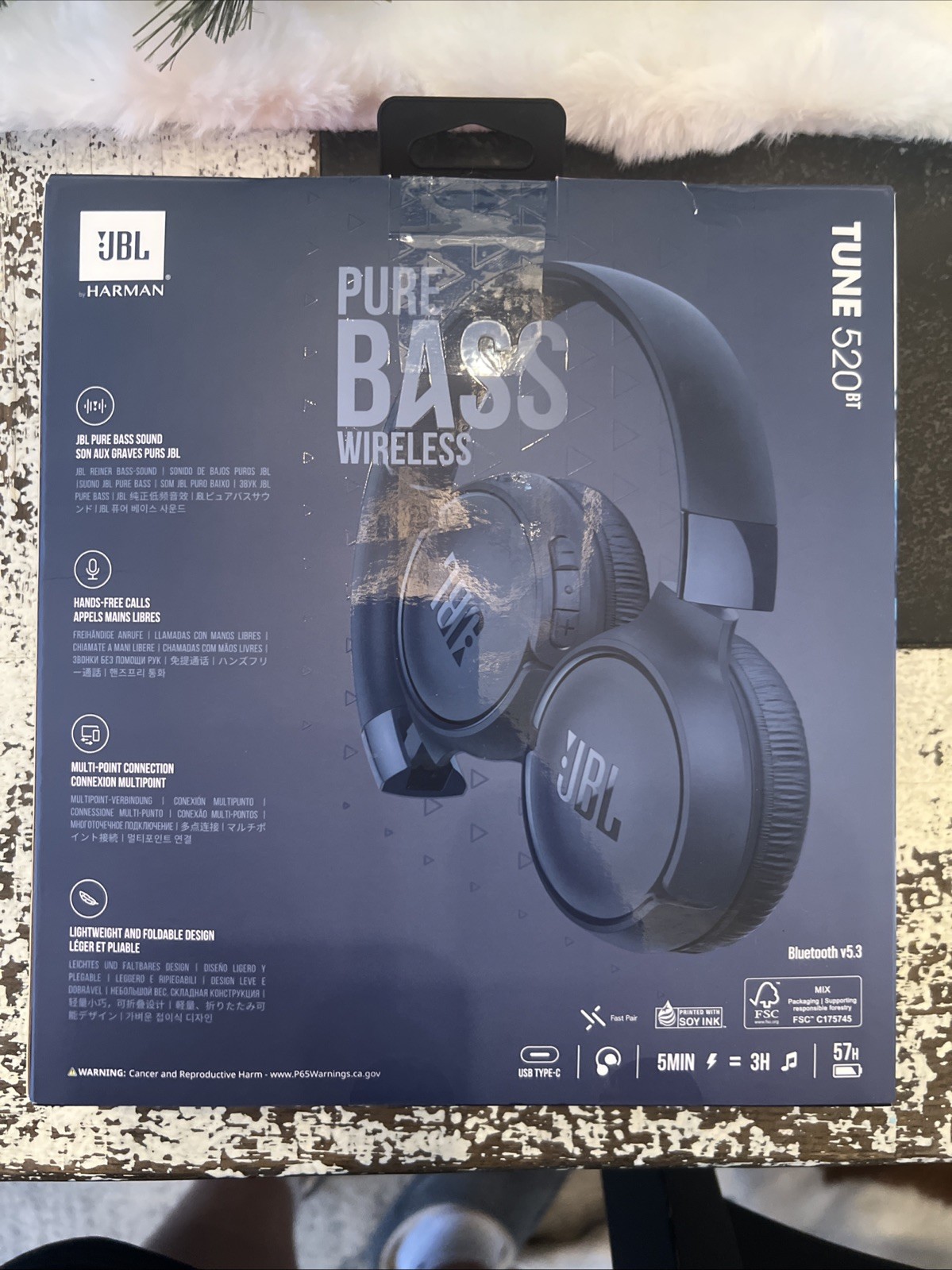 JBL Tune 520BT Pure Bass Wireless Bluetooth Headphones Blue