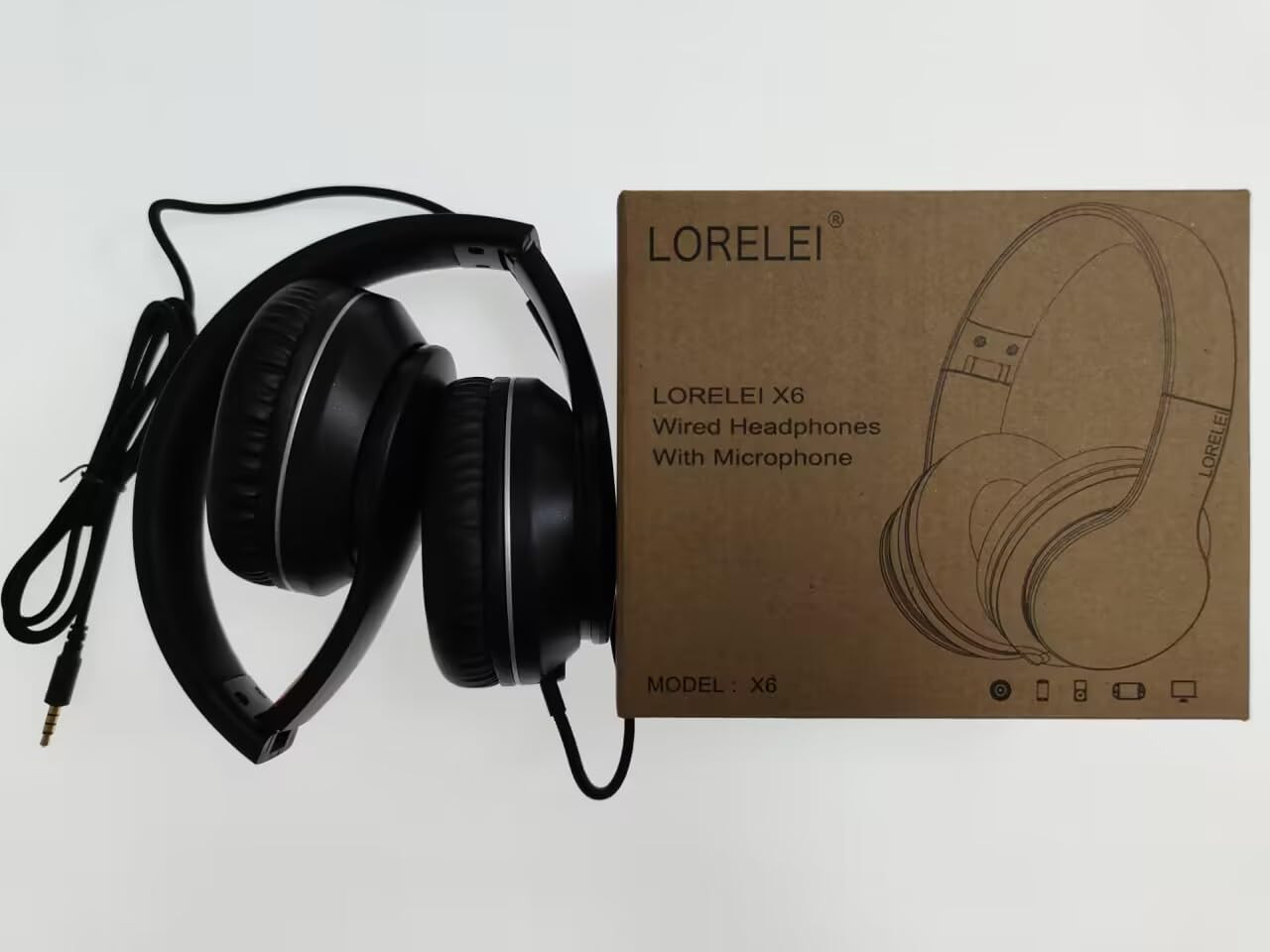 LORELEI X6 Over-Ear Wired Stereo Bass Headphones with Microphone, Lightweight, F